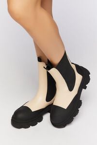 VANILLA/BLACK Faux Leather Lug Chelsea Boots, image 1