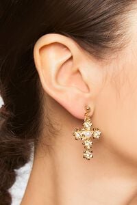 GOLD Floral Cross Drop Earrings, image 2
