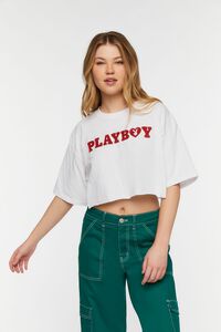 WHITE/RED Playboy Cropped Tee, image 1