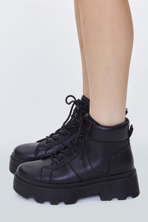 BLACK Faux Leather Lace-Up Booties, image 2