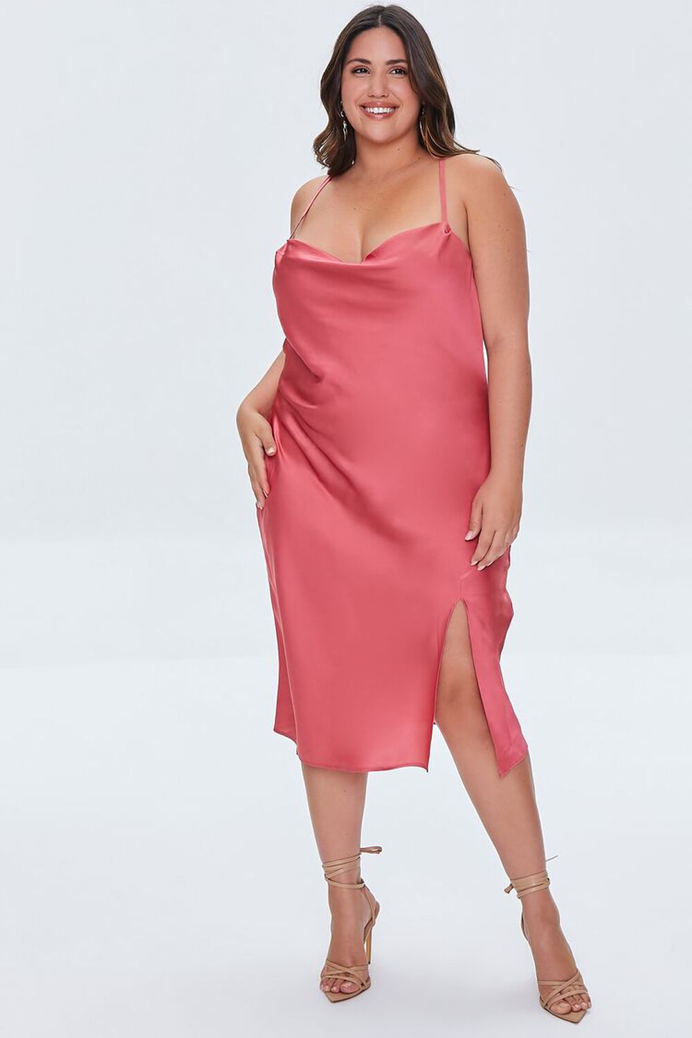 ROSE PETAL Plus Size Satin Cami Dress, image 1