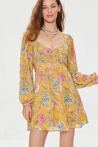 YELLOW/MULTI Floral Print Cutout Mini Dress, image 1