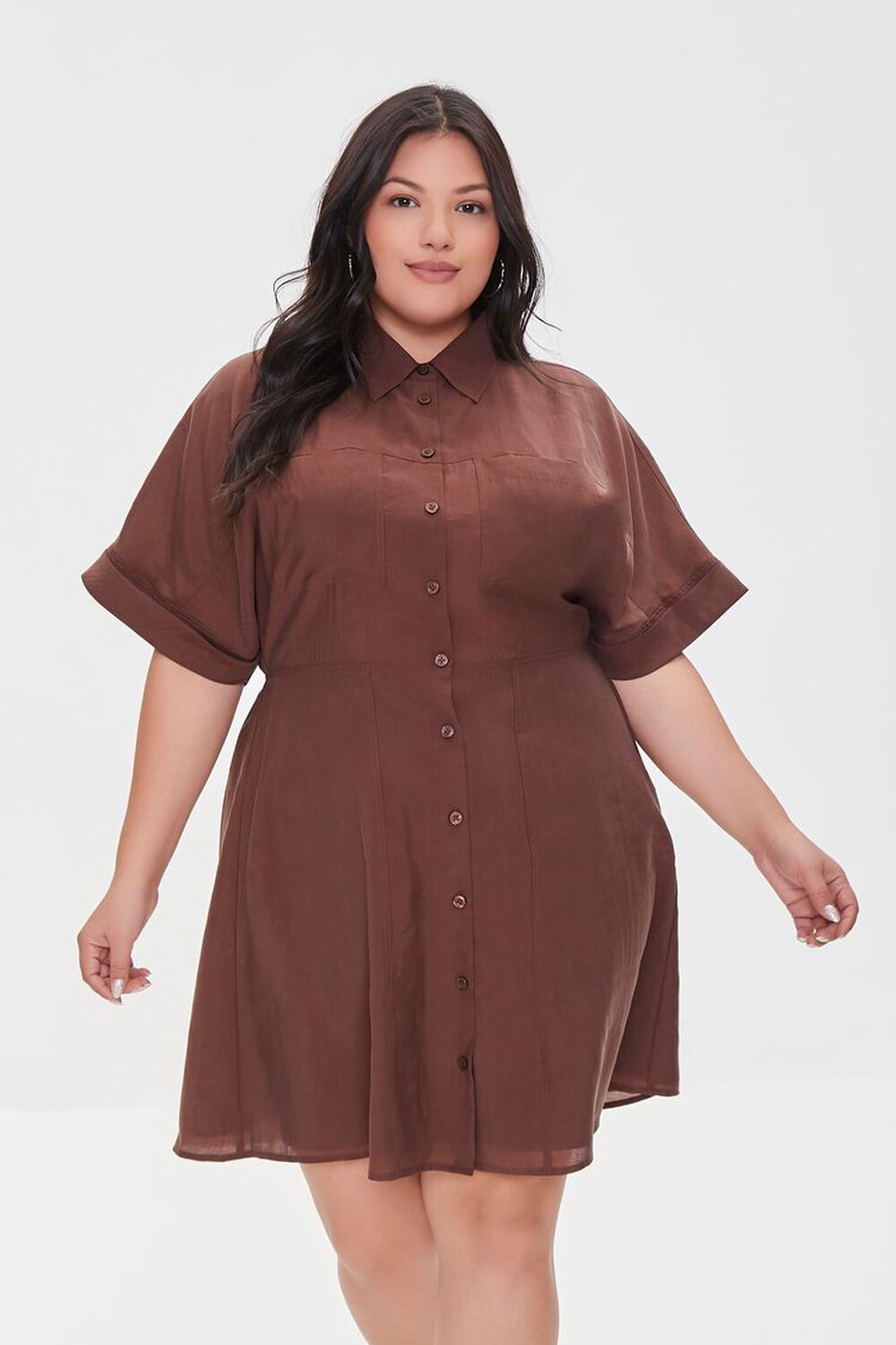 BROWN Plus Size A-Line Shirt Dress, image 1