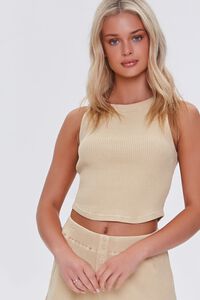 BEIGE Waffle Knit Cropped Tank Top, image 5