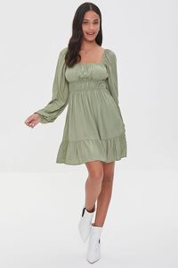 OLIVE Twill Peasant-Sleeve Mini Dress, image 4