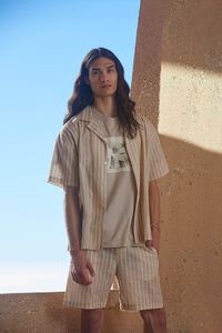 TAUPE/CREAM Pinstriped Linen-Blend Shirt, image 1