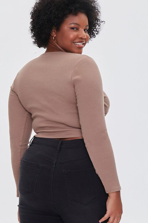 TAUPE Plus Size Ruched Drawstring Crop Top, image 3