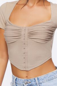 TAUPE Ruched Rib-Knit Crop Top, image 5