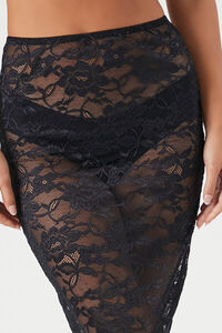 BLACK Sheer Floral Lace Lingerie Midi Skirt, image 6