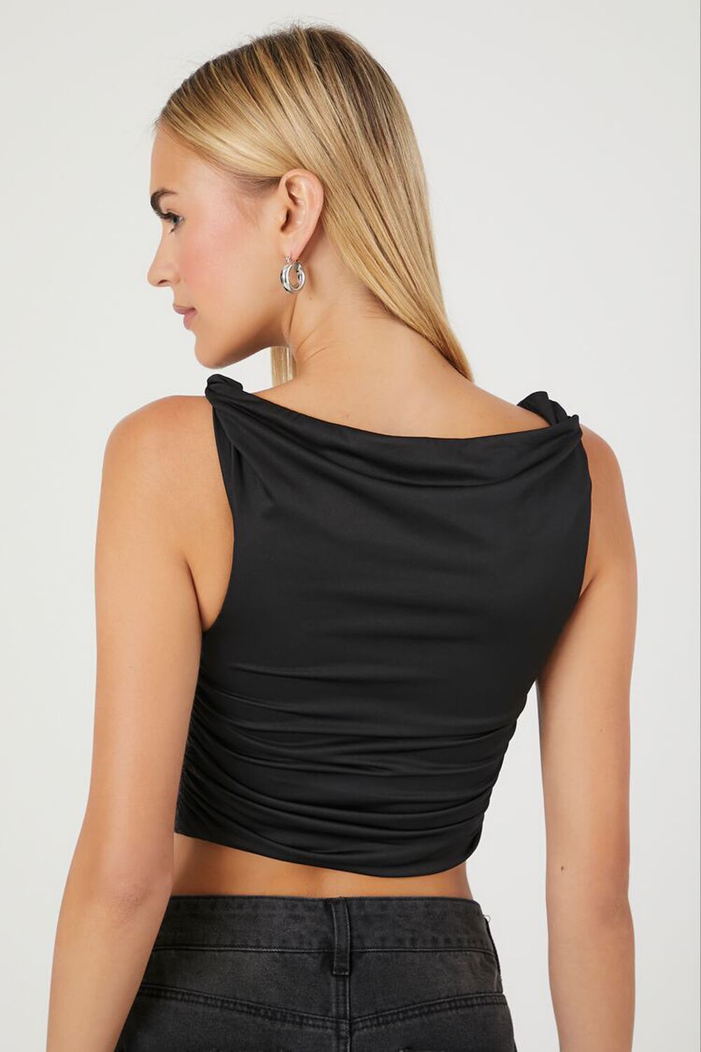 Forever21 Knotted Crop T-Shirt - Black