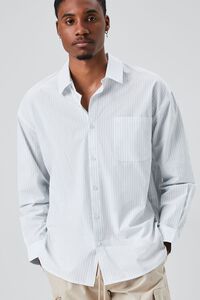 LIGHT BLUE/WHITE Striped Button-Front Shirt, image 1