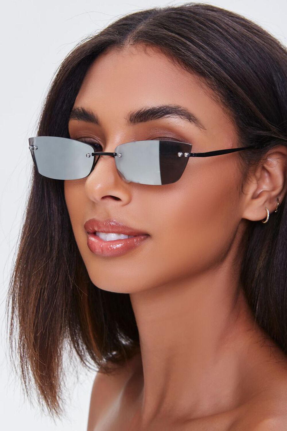 BLACK/SILVER Rimless Rectangle Sunglasses, image 1