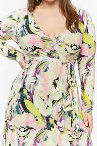 NEUTRAL GREY/MULTI Plus Size Floral Watercolor Surplice Maxi Dress, image 5