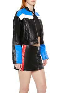 BLUE/MULTI Colorblock Faux Leather Moto Jacket, image 2