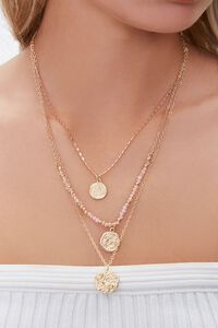 GOLD Hammered Coin Pendant Layered Necklace, image 1