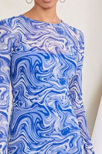 BLUE/MULTI Mesh Marble Print Mini Dress, image 5