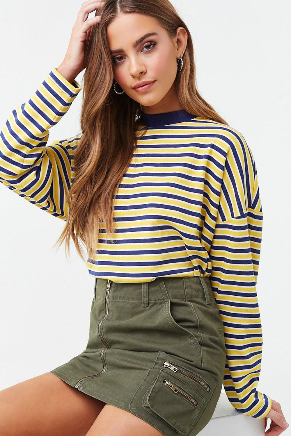 NAVY/YELLOW Striped Boxy Sweatshirt, image 1