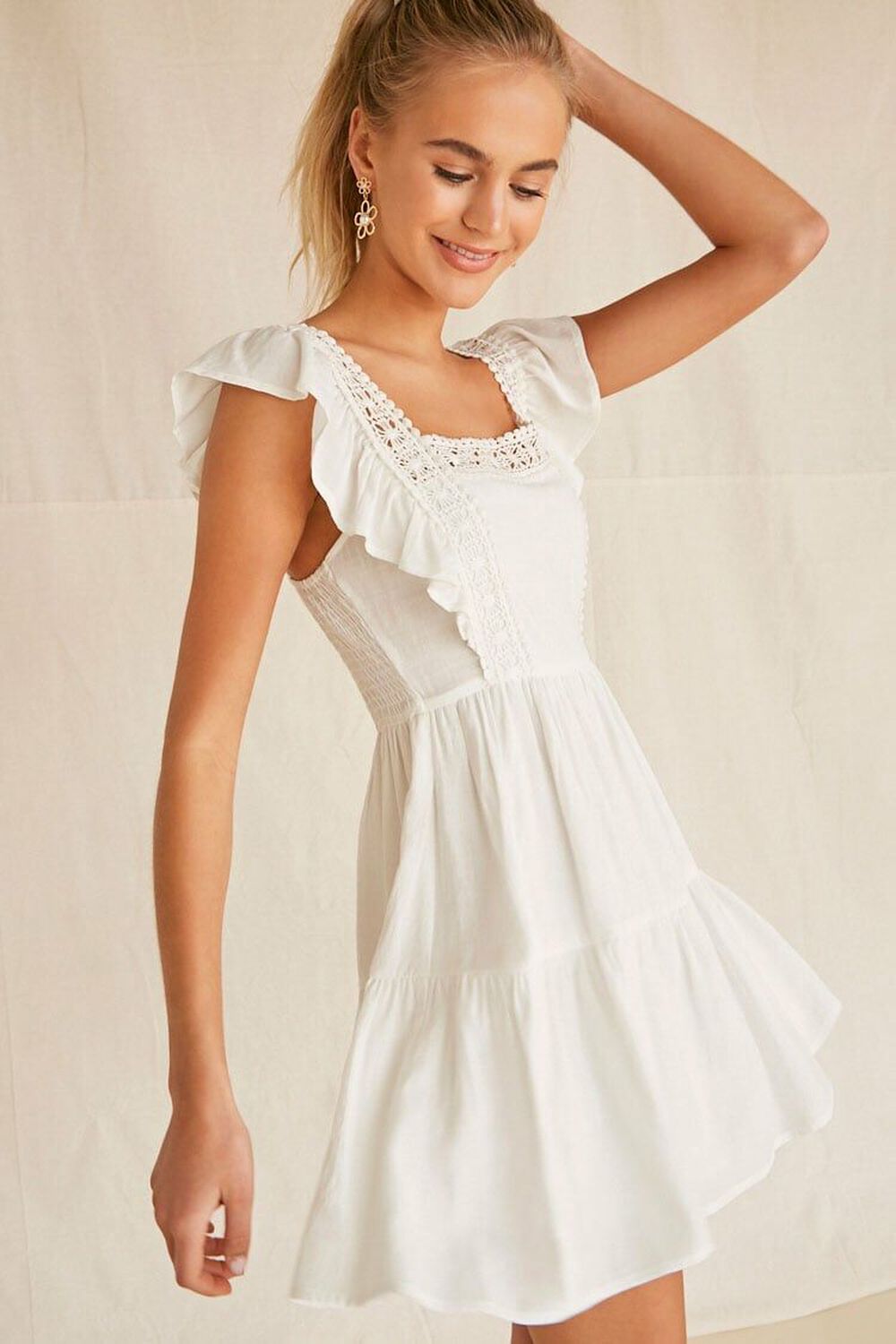 WHITE Crochet Fit & Flare Dress, image 1