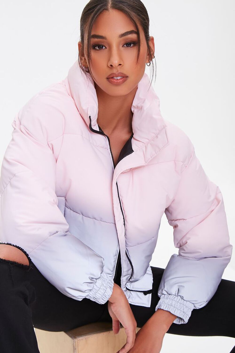 PINK/GREY Ombre Wash Hooded Puffer Jacket, image 1
