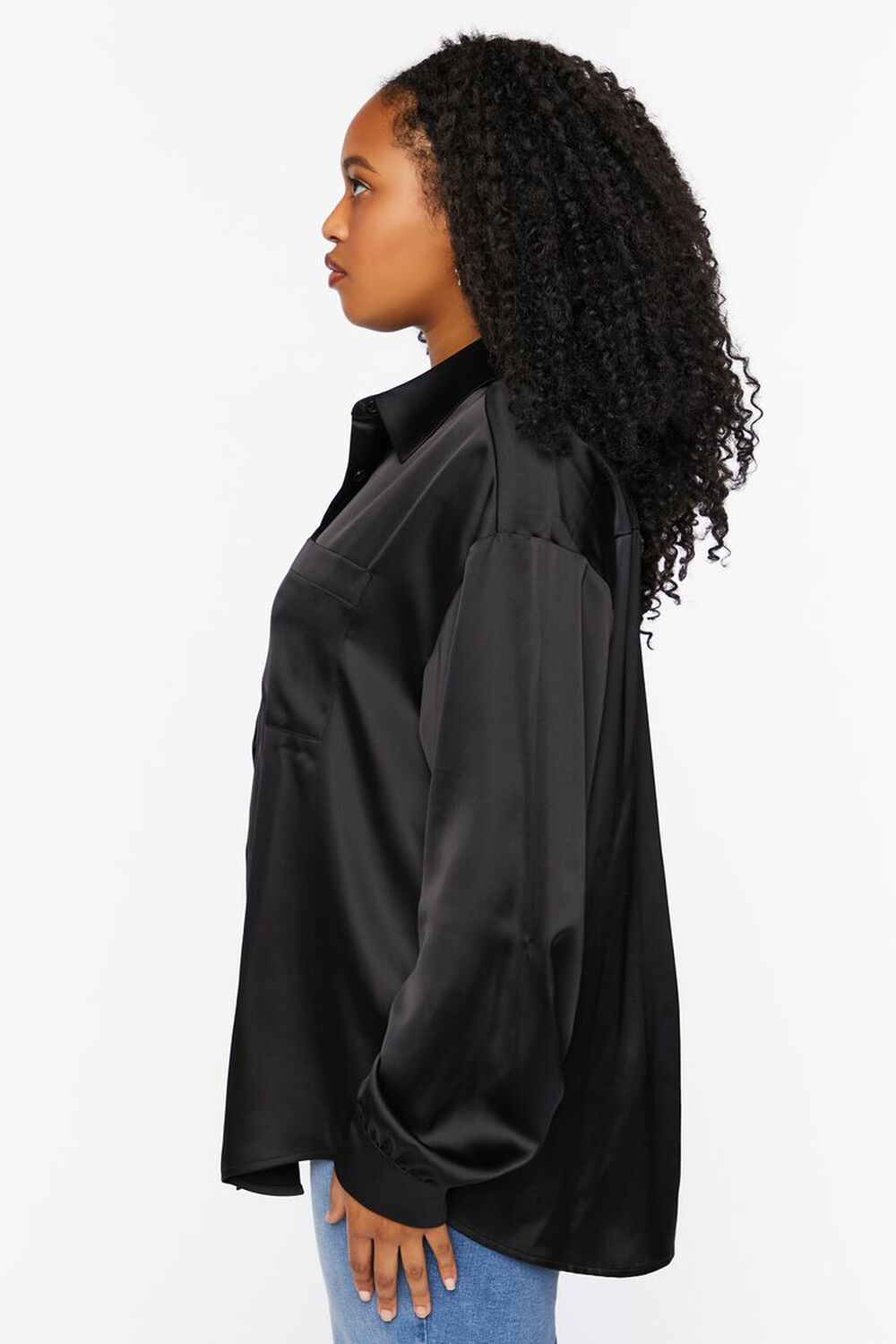 BLACK Plus Size Oversized Satin Shirt, image 2