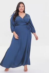 BLUE Plus Size Surplice Maxi Wrap Dress, image 1
