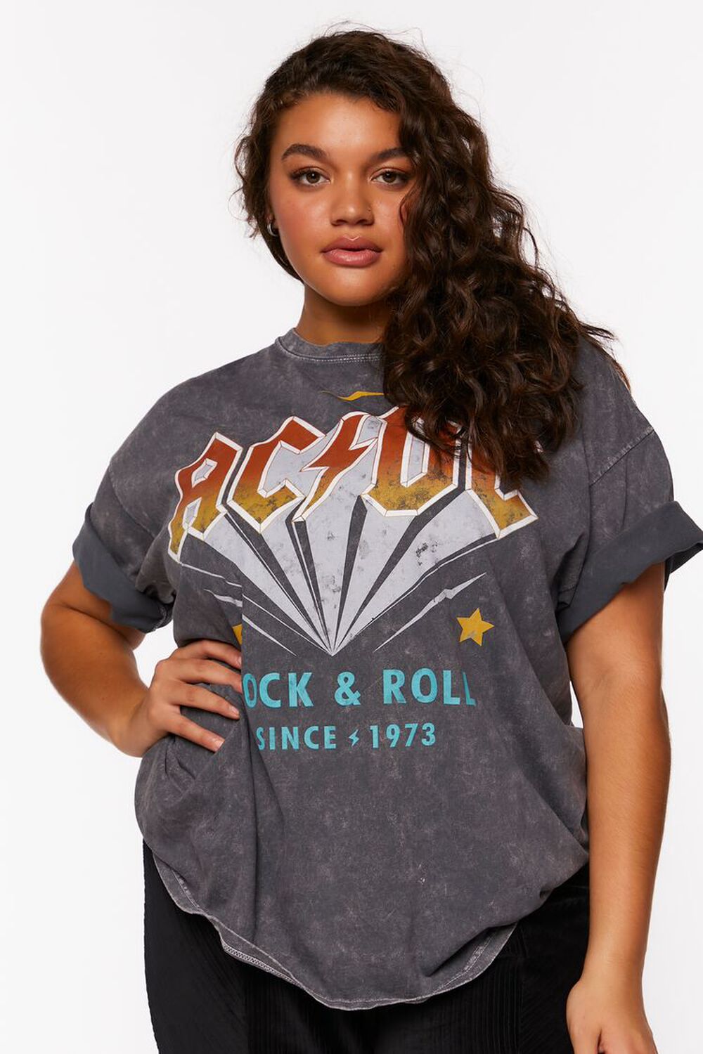 CHARCOAL/MULTI Plus Size ACDC Graphic Tee, image 1