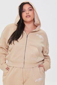 TAUPE/WHITE Plus Size Los Angeles Graphic Zip-Up Hoodie, image 5