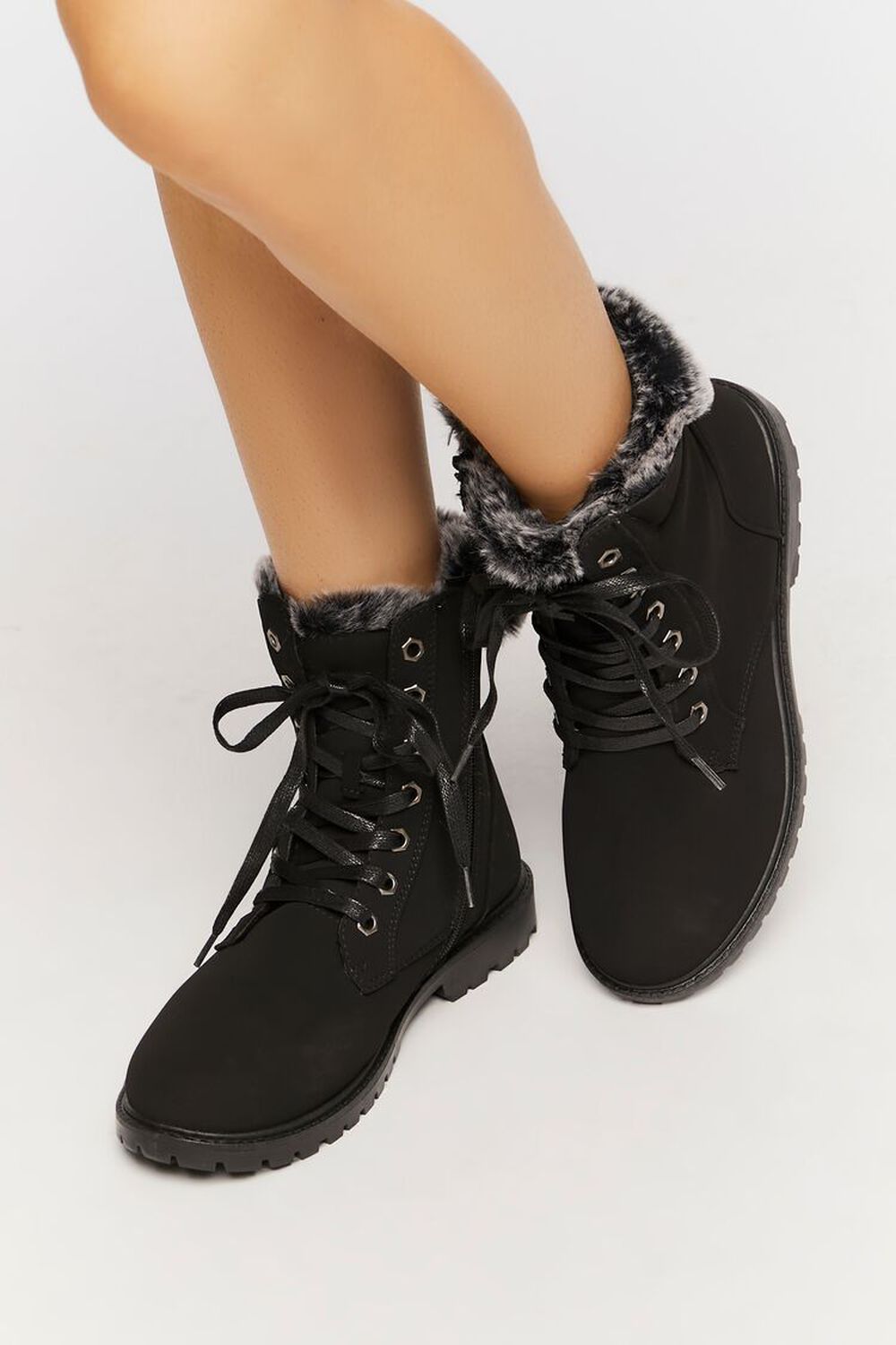 BLACK Faux Fur-Lined Ankle Booties, image 1