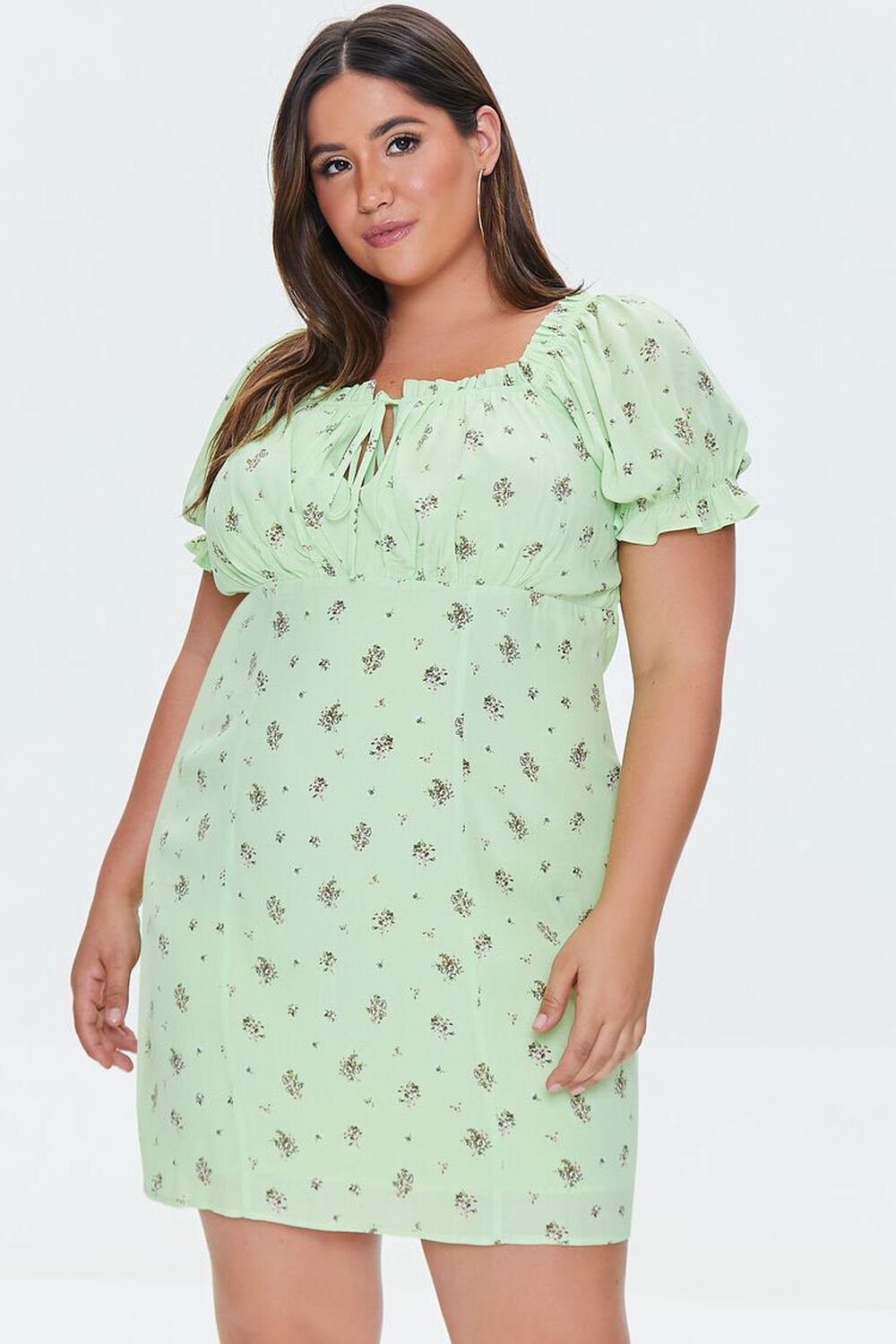 GREEN/MULTI Plus Size Floral Print Mini Dress, image 1