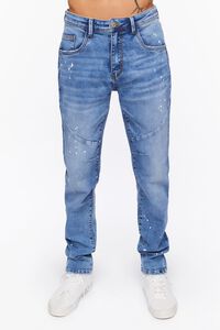 MEDIUM DENIM Seamed Paint Splatter Slim-Fit Jeans, image 1