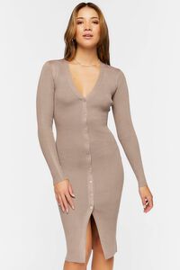 TAUPE Button-Front Sweater Midi Dress, image 4