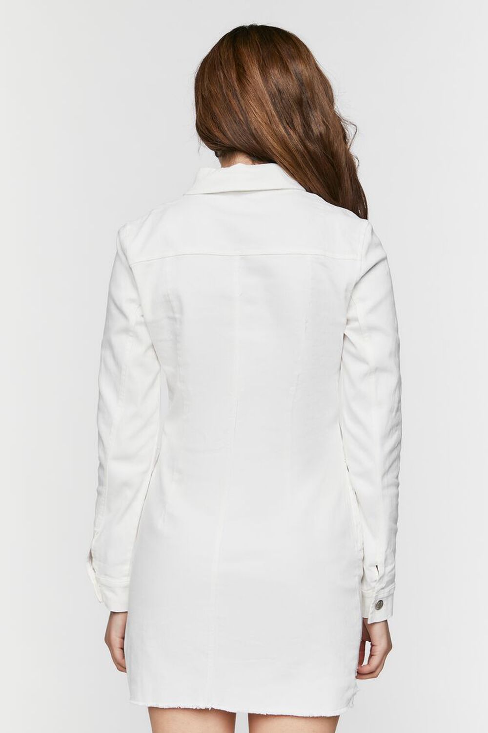 WHITE Distressed Denim Mini Shirt Dress, image 3