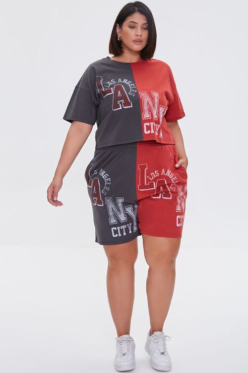 RED/MULTI Plus Size Reworked Graphic Shorts, image 5