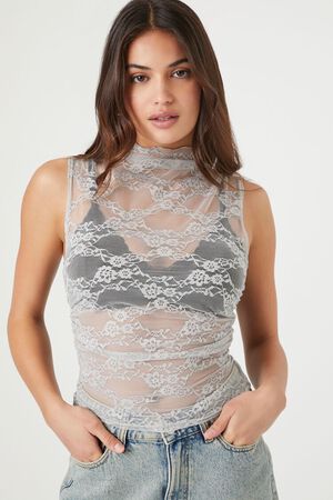 Lace Trim V-Neck Textured Stretch Cotton Cami, Undershirts