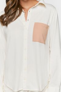 TAN/WHITE Colorblock Patch-Pocket Pajama Shirt, image 5
