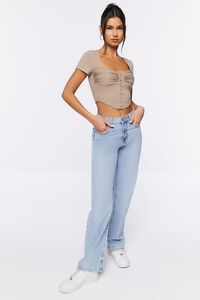 TAUPE Ruched Rib-Knit Crop Top, image 4