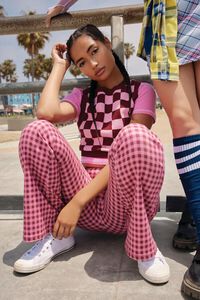 Gingham Low-Rise Flare Pants, image 1