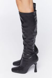 BLACK Faux Leather Knee-High Stiletto Boots, image 2