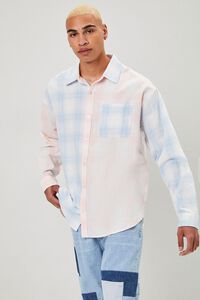 LIGHT PINK/BLUE Reworked Plaid Button-Front Shirt, image 1