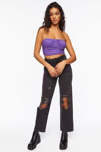 PURPLE Ruched Mesh Cropped Tube Top, image 4