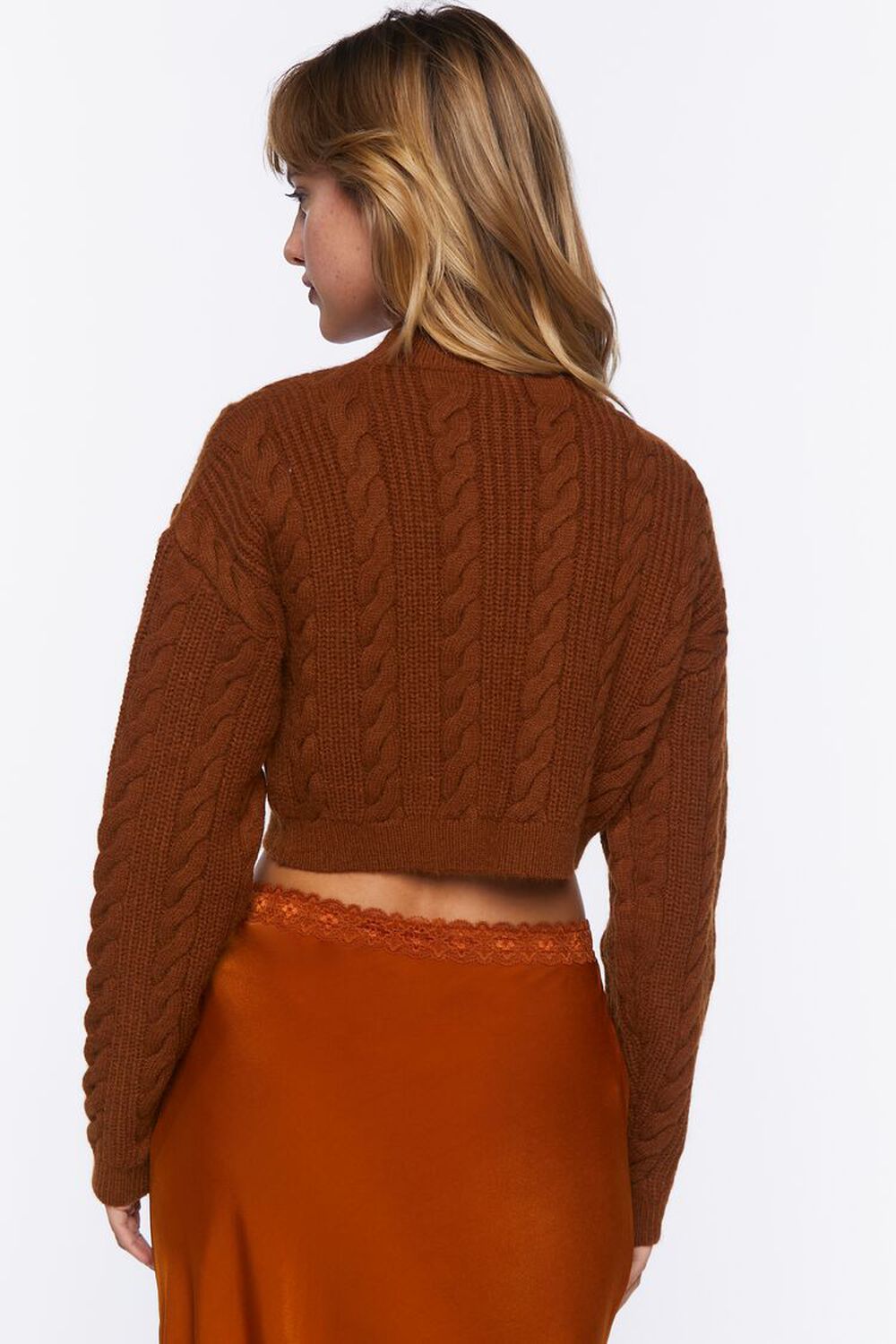 RUST Cropped Cable Knit Sweater, image 3