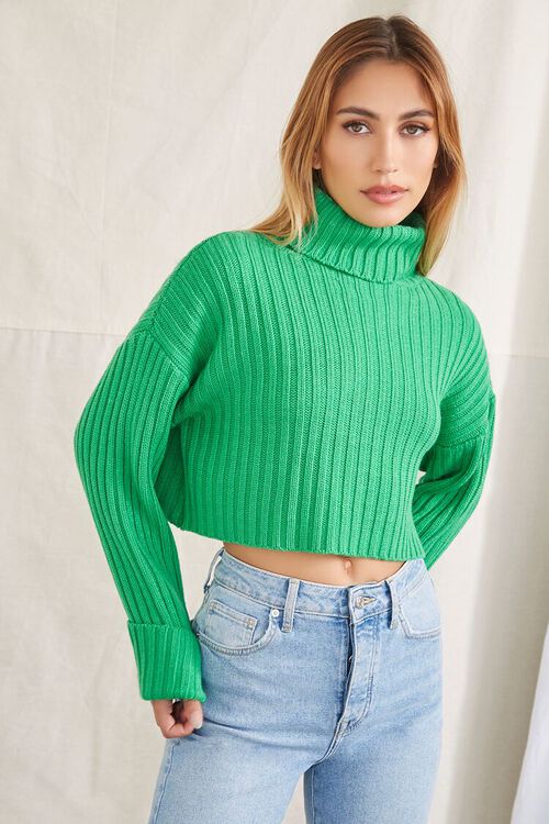 GREEN Turtleneck Cropped Sweater, image 2