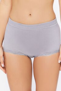 DARK GREY Seamless Lace-Trim Shortie Panties, image 1