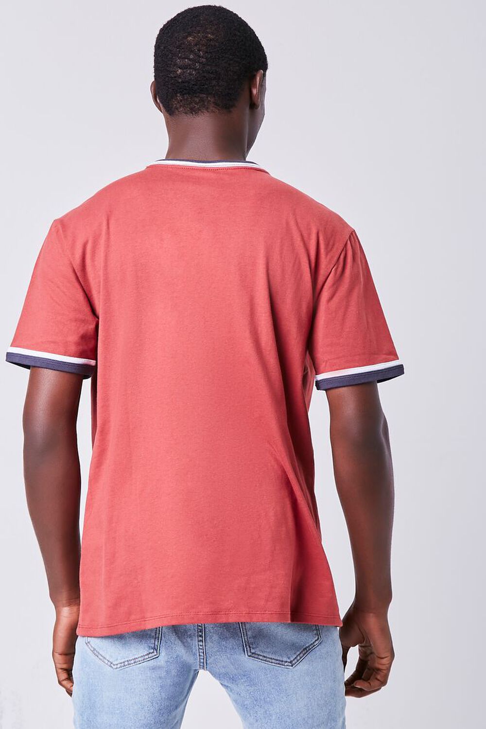 RED Varsity Striped Notched-Neck Tee, image 3