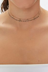 BLACK/GOLD Horn Beaded Choker Necklace Set, image 1