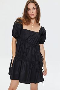 BLACK Tiered Puff-Sleeve Mini Dress, image 1