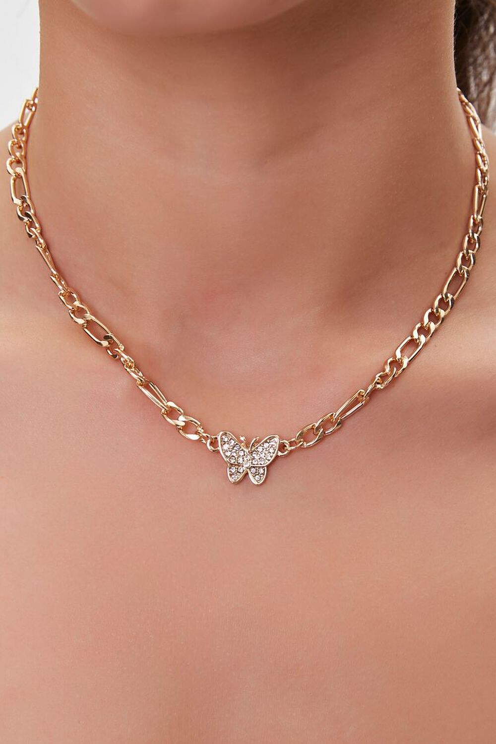GOLD/CLEAR Butterfly Charm Necklace, image 1