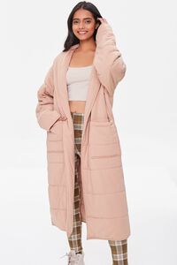 TAUPE Quilted Open-Front Duster Coat, image 4