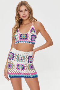 WHITE/MULTI Crochet Cropped Cami & Mini Skirt Set, image 1