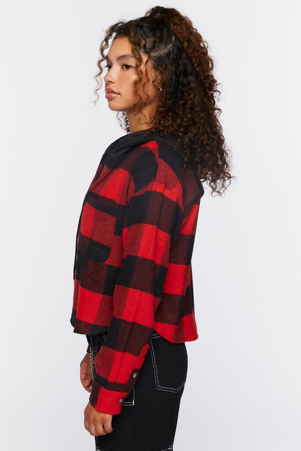 RED/BLACK Hooded Combo Flannel Shirt, image 2